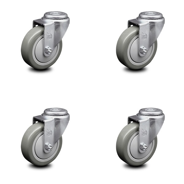 4 Inch Gray Polyurethane Wheel Swivel Bolt Hole Caster Set